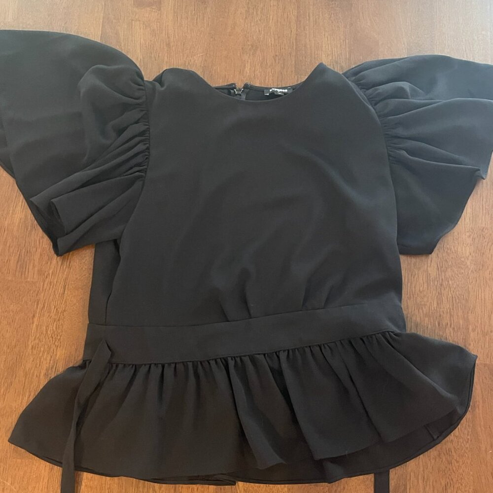 Express Black Peplum Blouse With Flutter Sleeves - image 2